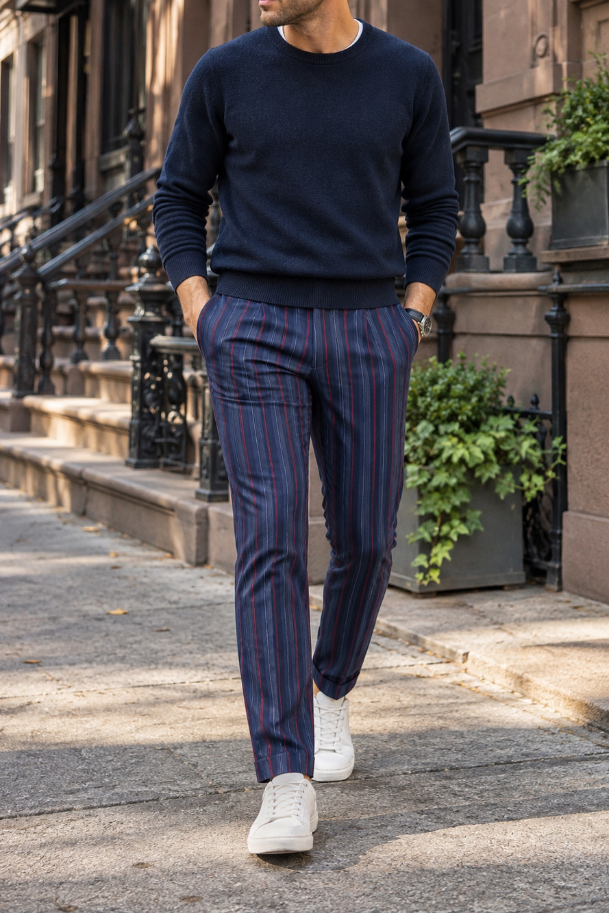Scotch & Soda Mott Pants Men 34x32 Blue Red Pinstripe Wool Blend Slim Fit Chino